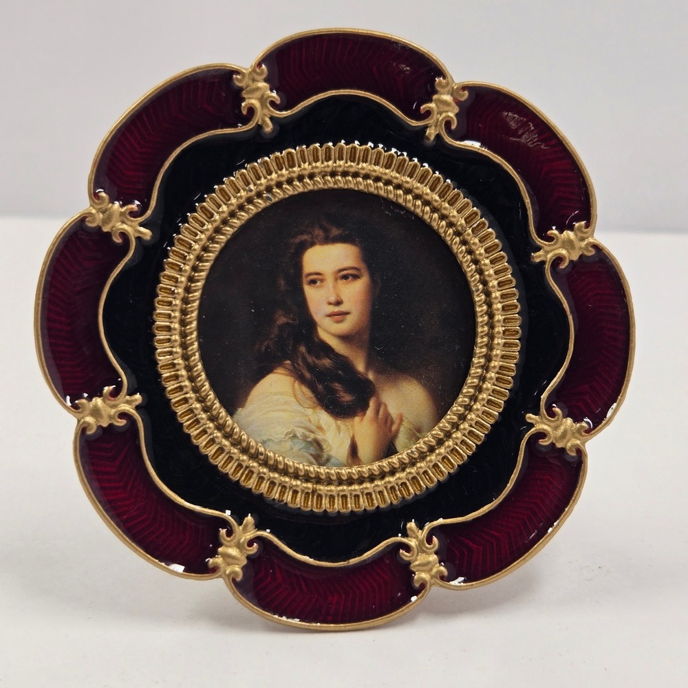 Bijoux Terner Miniature Portrait Frame Burgundy Red Black Enamel Gold Tone 3 "